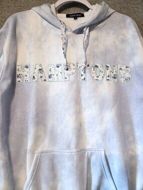 NWT Ocean Drive Blue White Tie-Dye "Hamptons" Graphic Hoodie Sz M